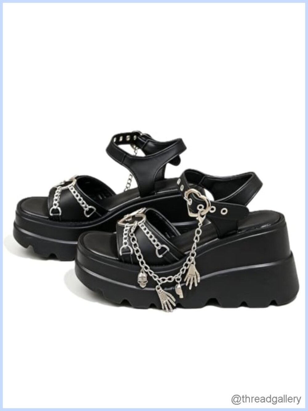 Women's Gothic Platform Sandals with Rivet Chain Buckle Ankle Strap for Party